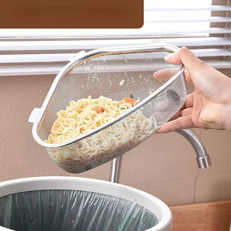 Kitchen Sink Drain Basket Stainless Steel Triangle Food Vegetables Peel Egg Filter Storage Organizer Kitchen Shelf Rack Drainier Qme