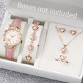 1pcs versatile and fashionable quartz watch with starfish personality and compact surface, paired with 5pcs hollow heart set Qme Pink set