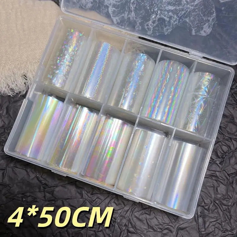 10 Patterns Metallic Nail Foil Transfer Paper Stickers DIY Manicure Qme A11