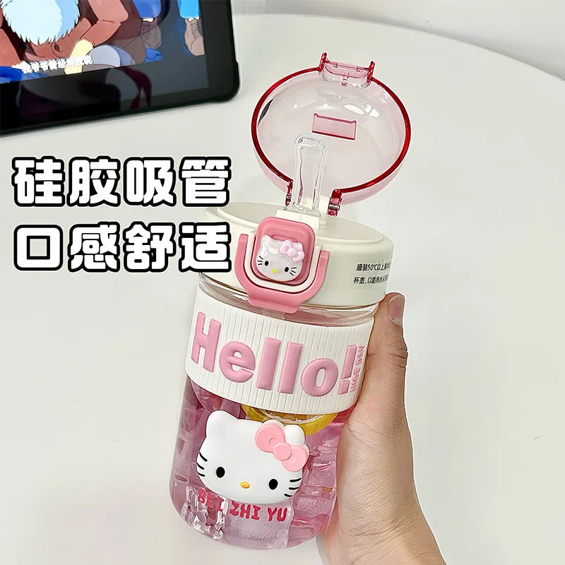 Hello Kitty Straw Cup Summer Portable Shock-Resistant Travel Cup Student-Friendly Sports-Grade Heat-Resistant Plastic Cup Qme