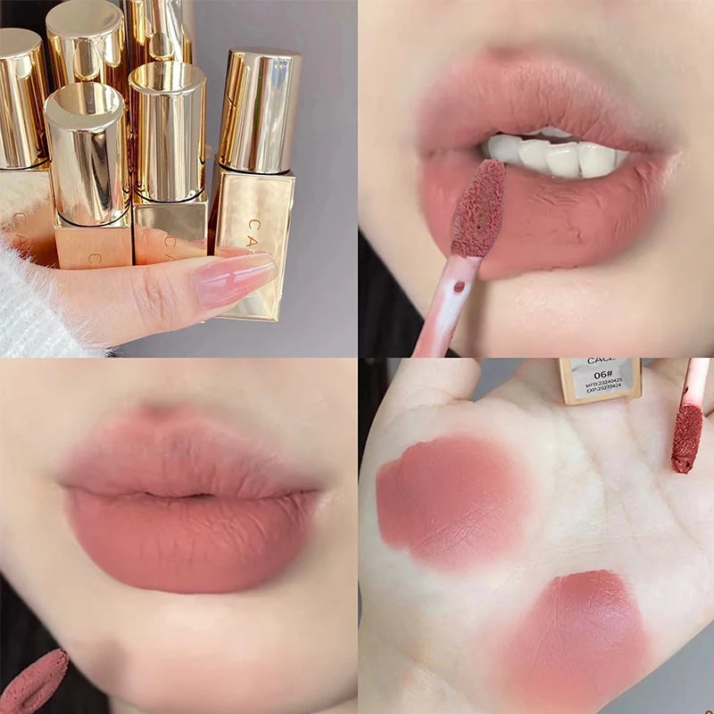 CACE Gold Tube Matter Lip Mud Moisturizing Long Lasting Liquid Lipstick Soft Mist Silky Lipgloss Tint Natural Makeup For Women Qme 06