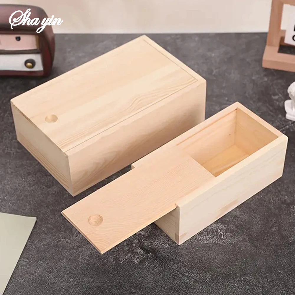 Pine Pull Box Sliding Cover Wooden Box Wooden Storage Box Wooden Storage Box Wooden Box Gift Jewelry Box Qme