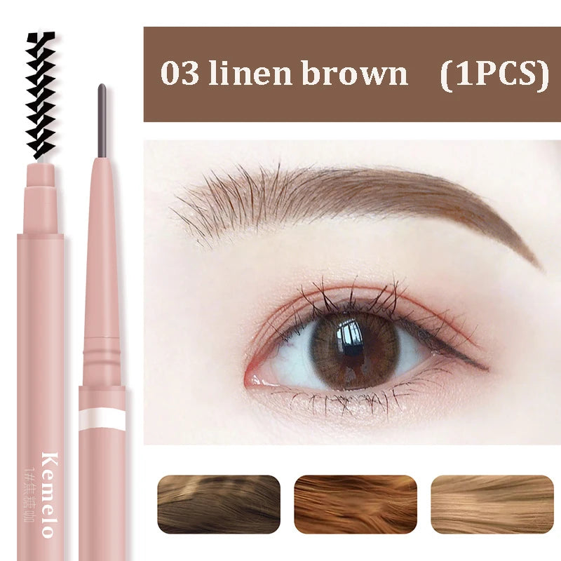 1.5mm Ultra Fine Double-Ended Eyebrow Pencil Automatic Rotating Natural Waterproof Long Lasting Professional Eyebrow Pen Makeup Qme 03 Linen Brown