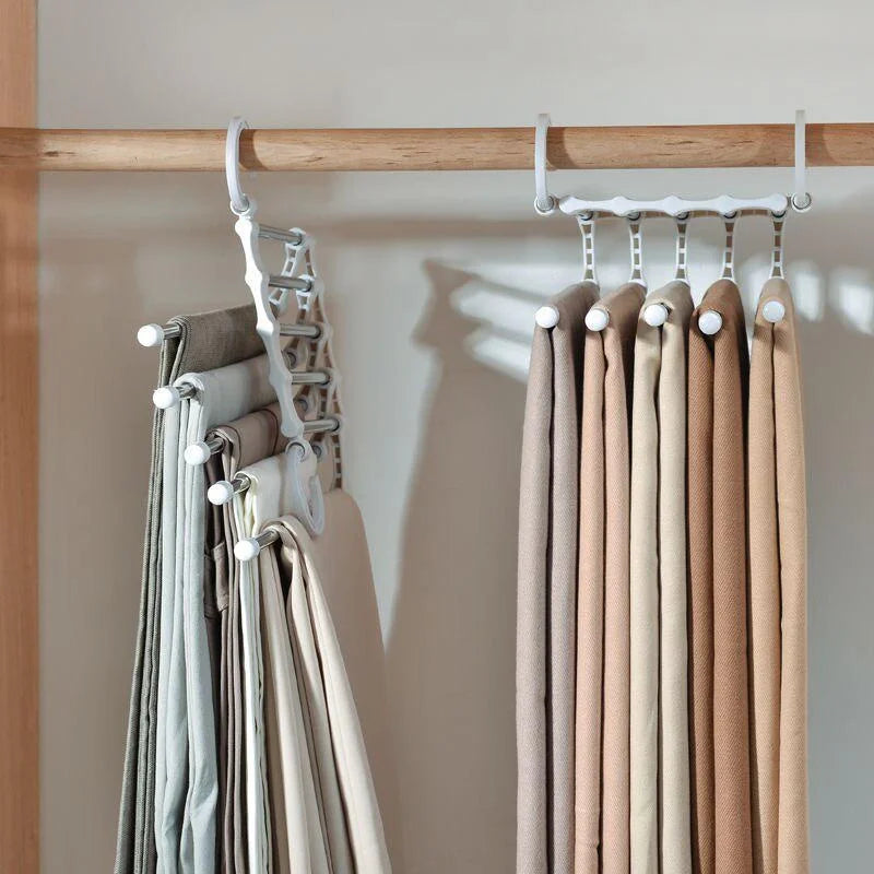 5 In 1 Magic Trouser Rack Hangers Stainless Steel Folding Pant Rack Tie Hanger Shelves Bedroom Closet Organizer Wardrobe Qme