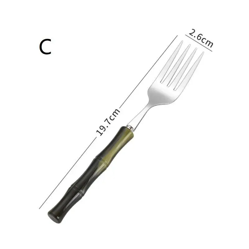 Bamboo Handle Acrylic 304 Stainless Steel Cutlery Tableware Knife Qme C Green