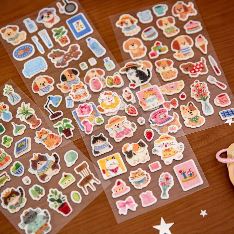 TIANZI Cute Pet Diary Series Self-Adhesive Stickers Aesthetic Decor for Junk Journal Scrapbooking Creative Stationery Qme