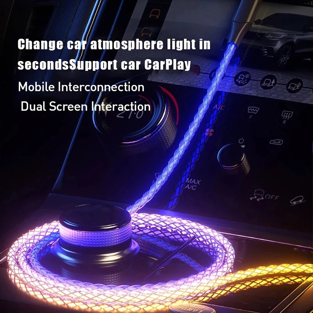 66W PD Gradient Light Quick Charge 3.0 Cord PD Fast Charging Data Cable Nylon Braided Cord For iPhone 16 Xiaomi Samsung 1M Wire Qme