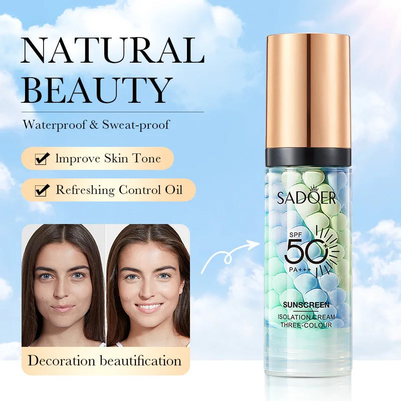 Face Makeup Primer Tri-color Cream Contour Isolation Waterproof Qme