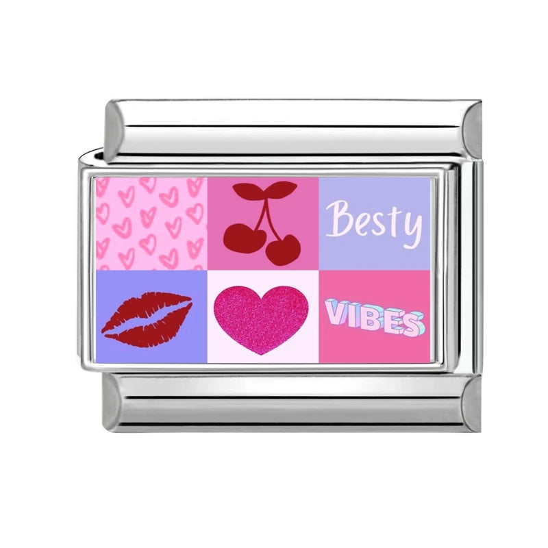 Y2K Wholesale Love Heart I love myself Flowers Italian Charm Link Fit 9mm Stainless Steel Jewelry DIY Making Women Bracelet Gift Qme Style 30