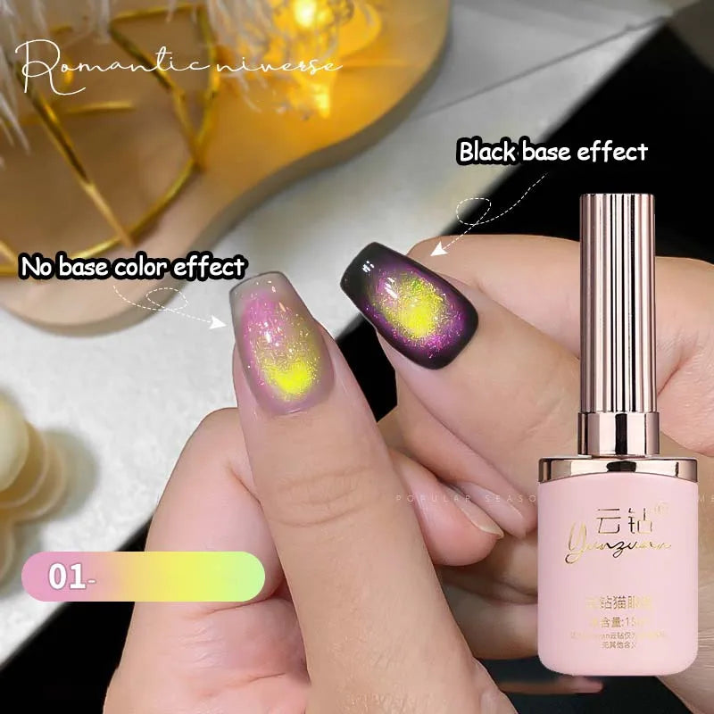 Double Light Romantic Cat Eye Magnetic Gel Nail Polish Sparkling Rainbow Colorful Soak Off Nail Art Gel Varnish Semi Permanent Qme 01