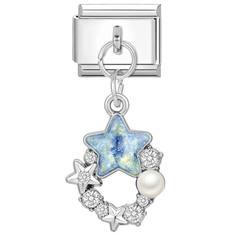 Colored Glaze Star Sun Starfish Ocean Italian Charm Stainless Steel