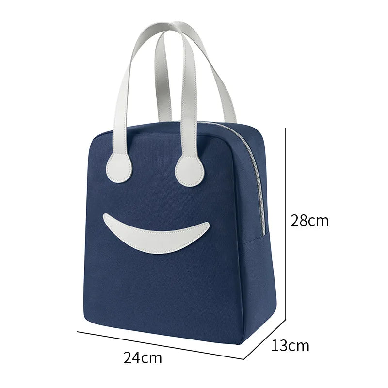 A Portable Cute Smile Lunch Bag Insulated Refrigerated Food Safe Girls Warm Food Picnic Office Student Zip Food Storage Box Qme UpperGreen large