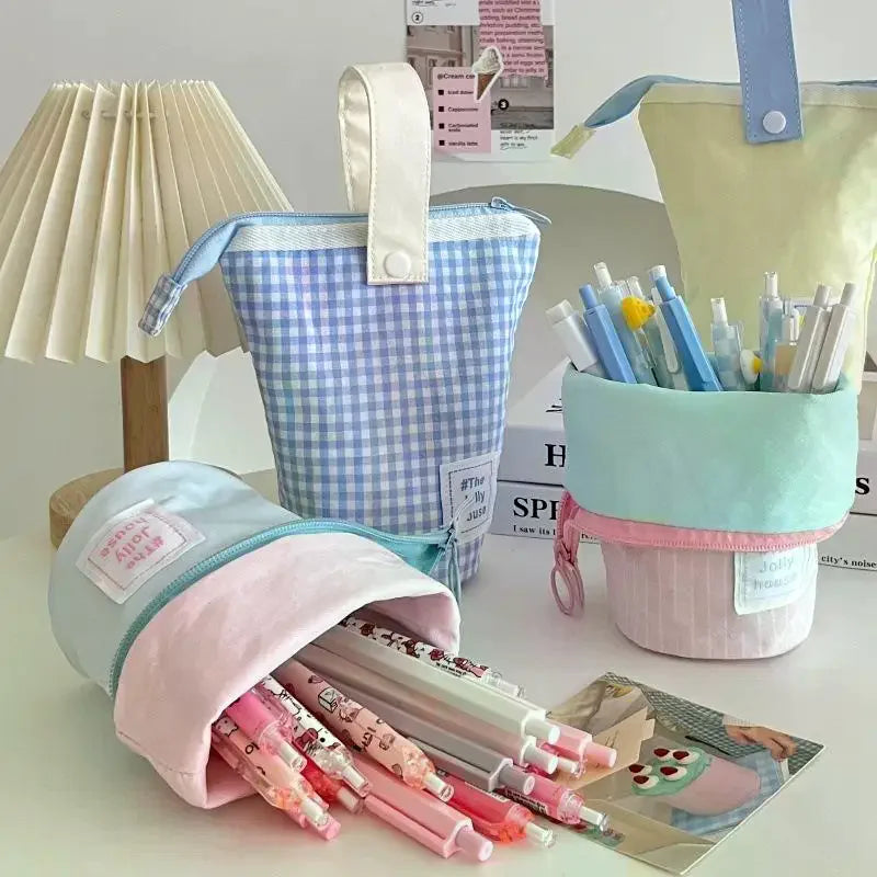 Kawaii Big Capacity Pencil Case Pen Storage Bag Cute Punch Back Qme