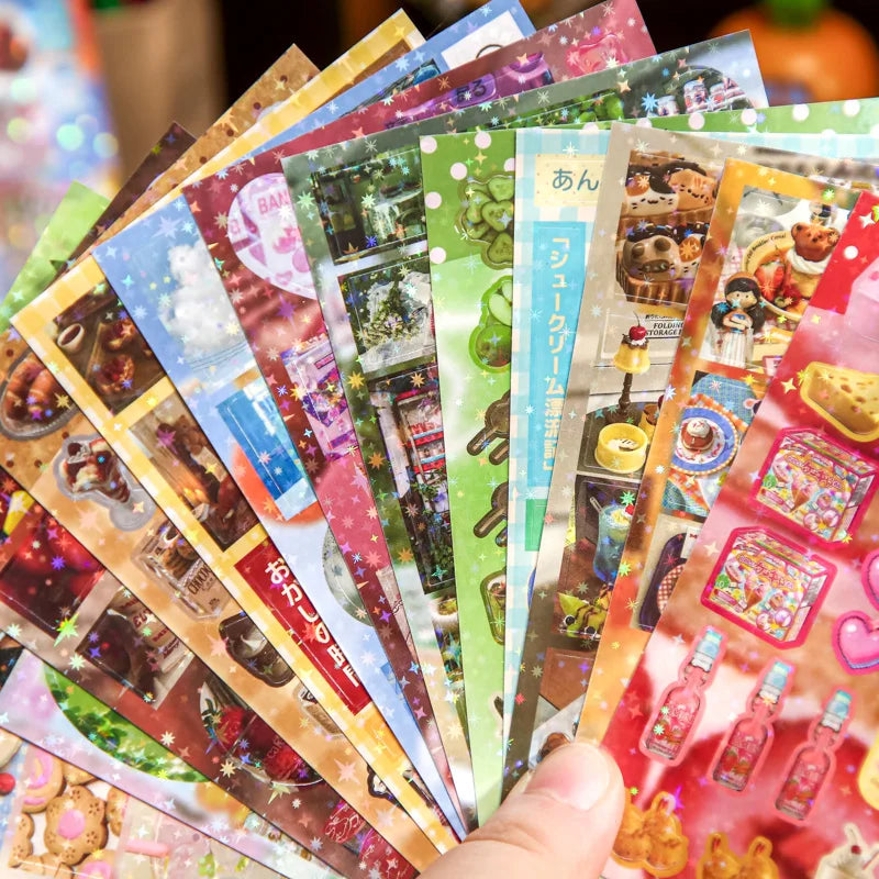 30sheets Showa Fantasy Series Kawaii Flash Die Cut Sticker Book DIY Junk Journal Diary Scrapbooking Material Stationery Stickers Qme