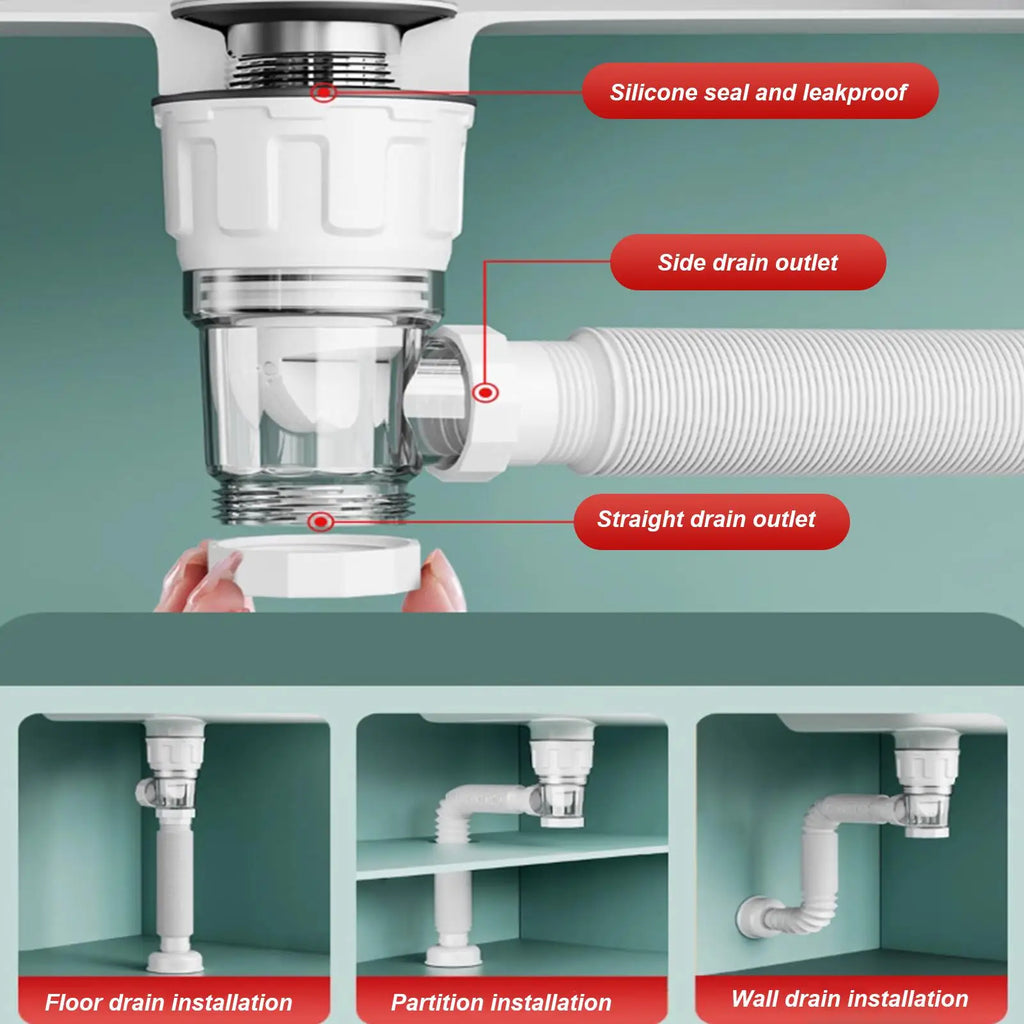 Telescoping Drain Pipe Drain Hose Anti-Odor Bathroom Sink Drain Outlet Seamless Connection Adjustable Wash Basin Sink Drain Hose Qme