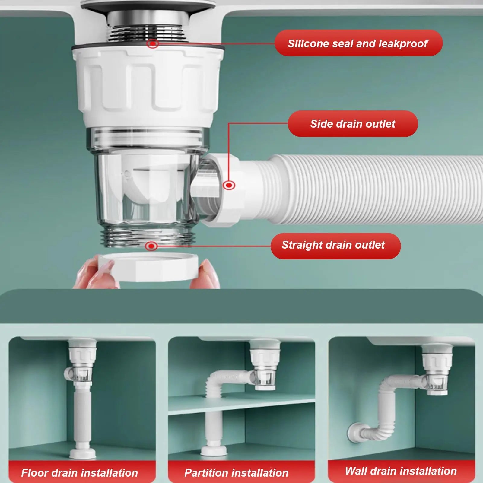 Telescoping Drain Pipe Drain Hose Anti-Odor Bathroom Sink Drain Outlet Seamless Connection Adjustable Wash Basin Sink Drain Hose Qme