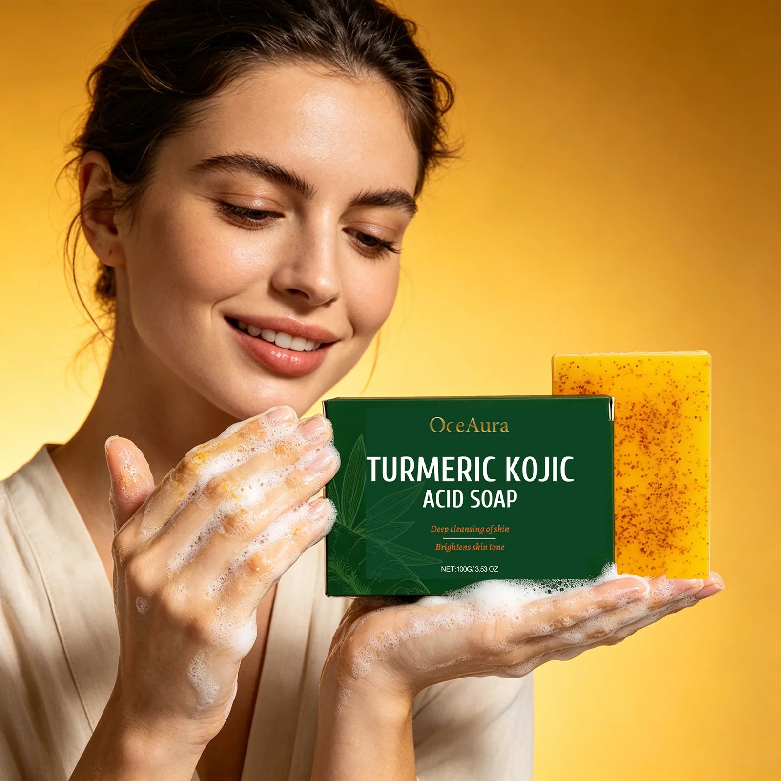 Oceaura Turmeric Kojic Acid Soap Deep Cleansing Skin Brightening Qme