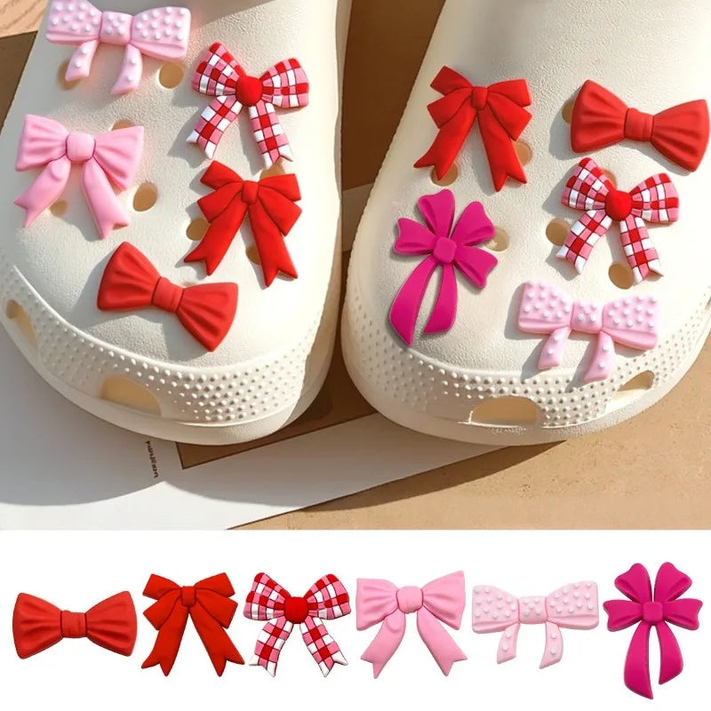 2026 Fashion 1PCS PVC Sweet Pink Red Bow Knot Shoe Charms DIY Shoe Buckle Accessories PVC Shoe Decorations Christmas Gifts Qme