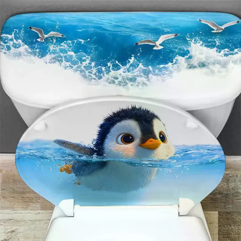 Creative Self-adhesive Cute Penguin Toilet Stickers Waterproof Bathroom Decals Decoration Qme
