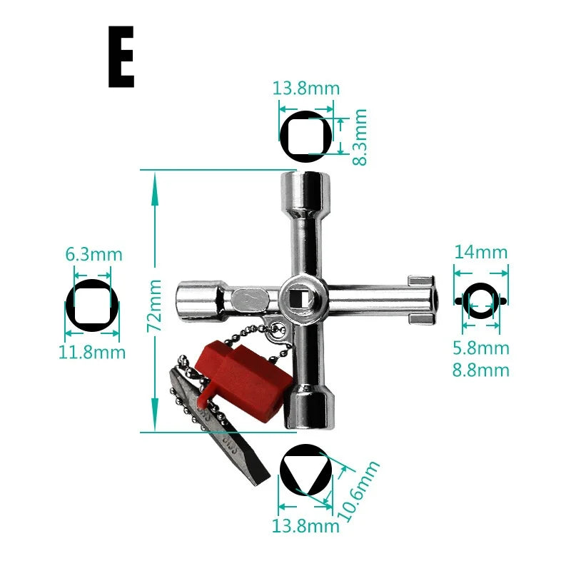 4-in-1 Cross Switch Square Key Wrench Multifunction Repair Hand Tools for Electrical Elevator Control Cabinet Valve Universal Qme E