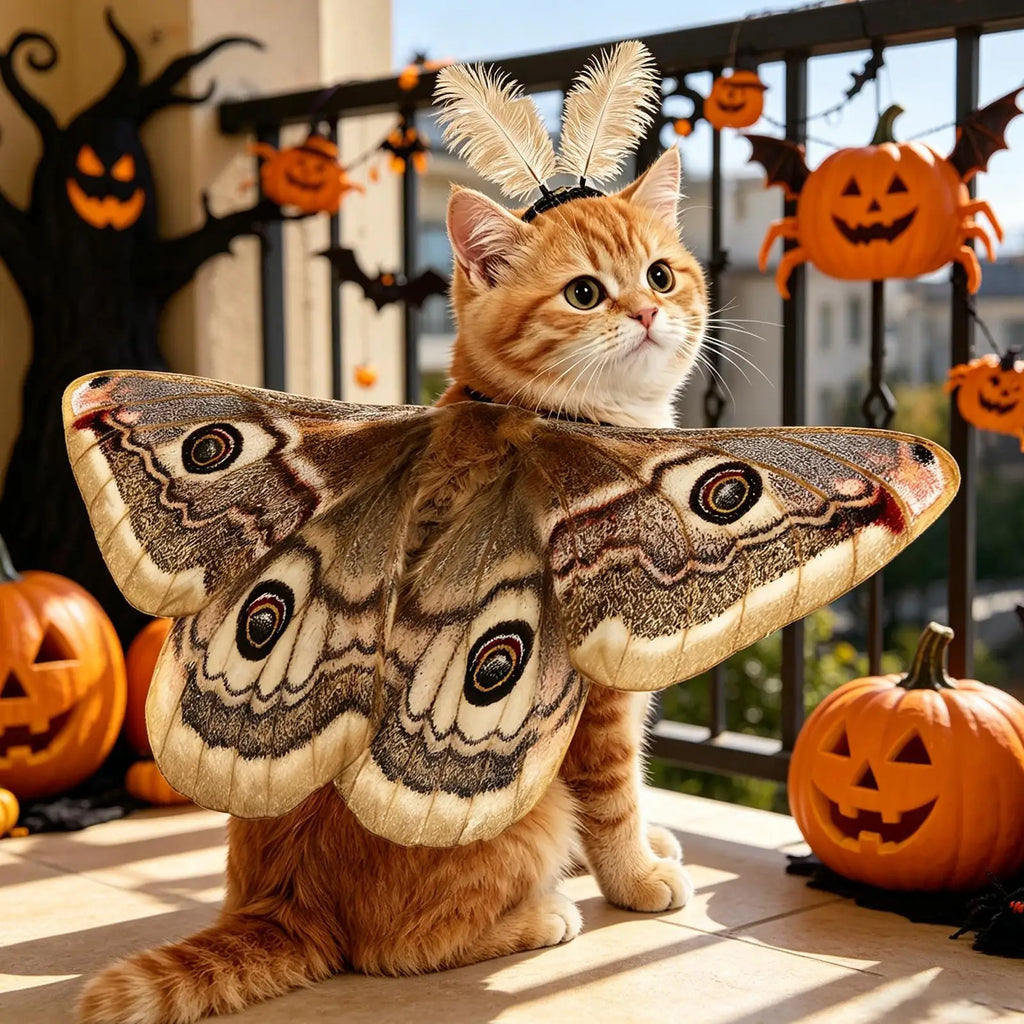 Dog Costumes Cat Wing Clothes Headband Halloween Moth Party Small Qme