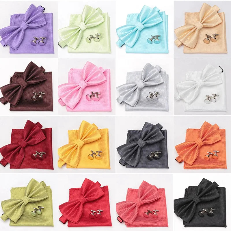 Men Bowtie Plaids Classic Fashion Wedding Party Formal Cufflinks Bow Qme