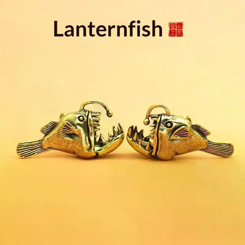Brass Ocean Anglerfish Watching Fishes Sea Animals Model Fishbowl Decoration Miniatures Kids Toys Qme