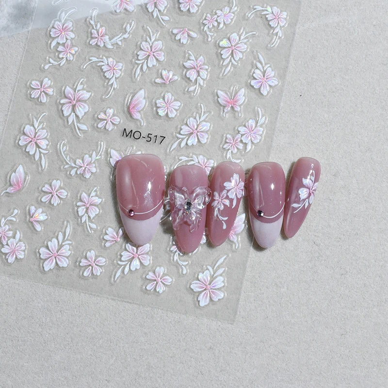 Nail Adhesive Charm Art Accessories Laser Flower Sticker Decoration Qme