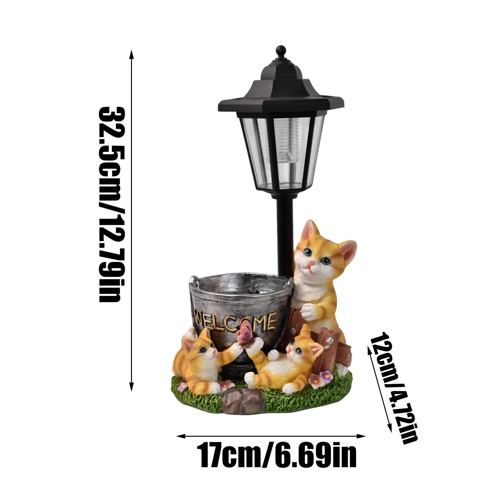 Solar Garden Statues Cat Figurine Welcome Planter Animal Sculpture Qme