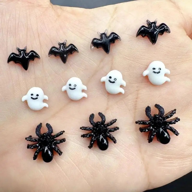 Halloween Nail Art Decorations Black Bat Spider Design Autumn Charms Qme