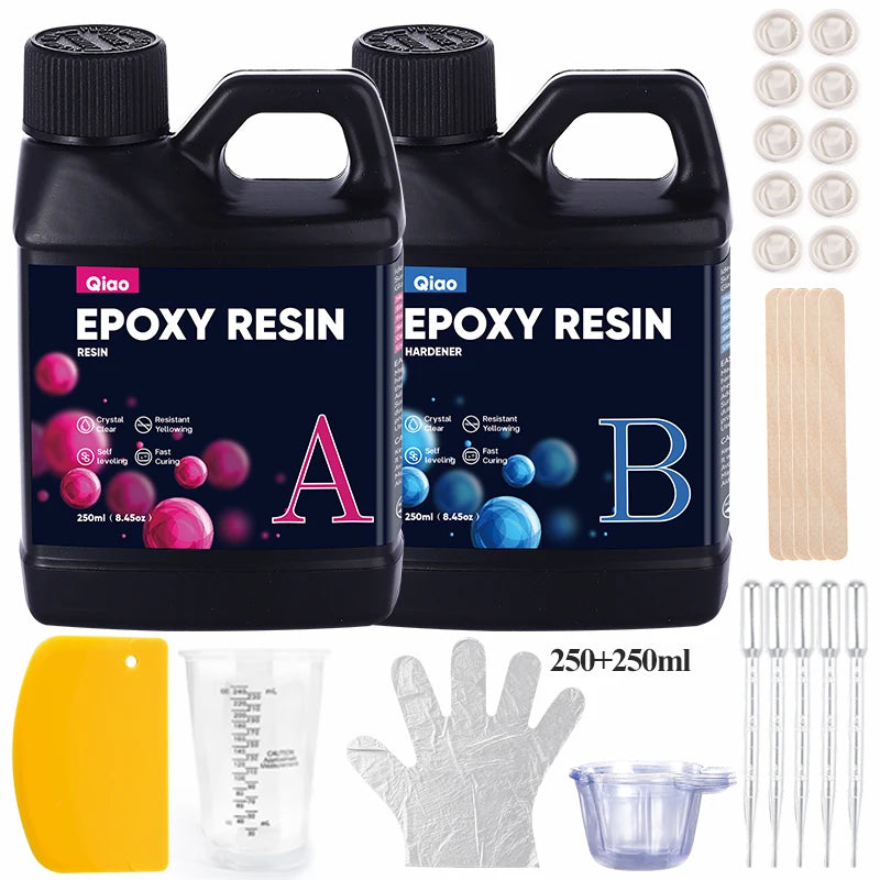 1:1 Crystal Clear Epoxy Resin Kit – Fast Cure, Heat Resistant for Art, Jewelry, Wood Table Tops & DIY Coating Projects Qme 250ml 250ml kit