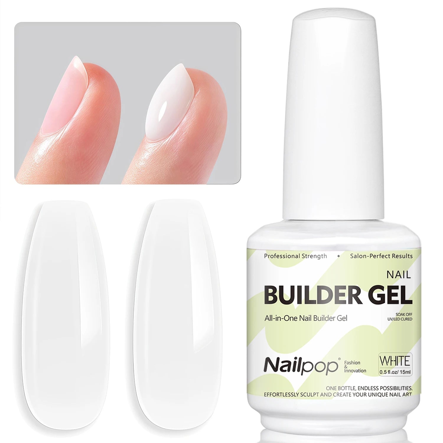 Nailpop 7-in-1 Builder Nail Gel HEMA TPO Fast Building Polish 8 Qme Builder Gel WHITE