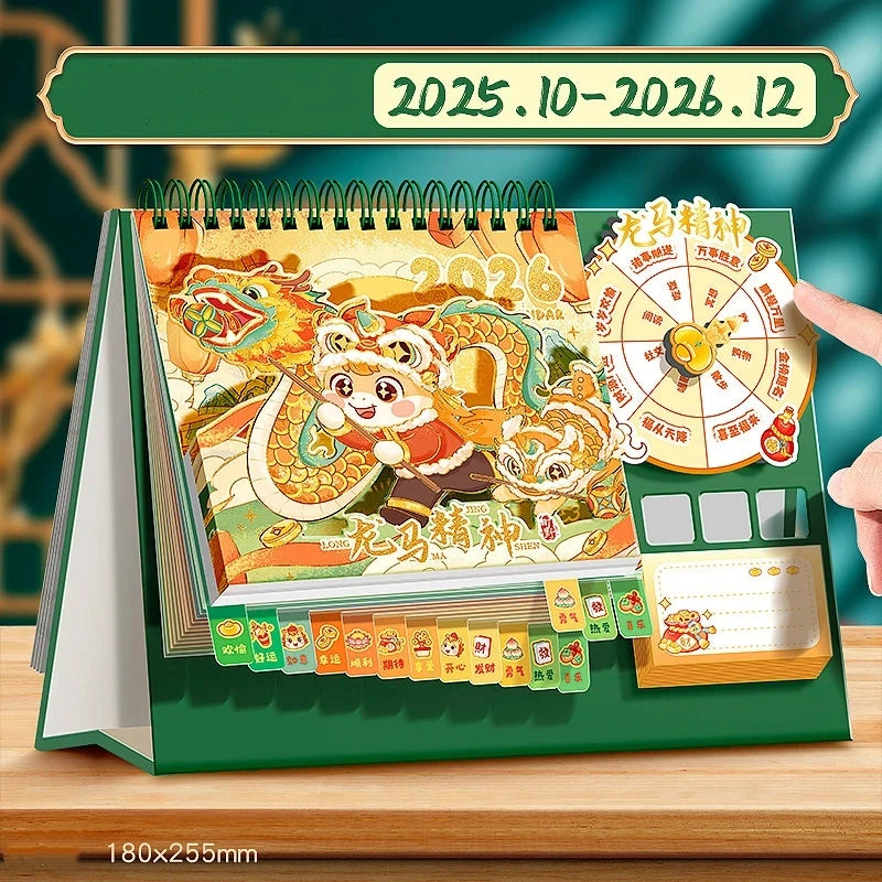 2026 Desk Calendar Multifunctional 3D Rotating Desktop Cartoon Horse Qme A6