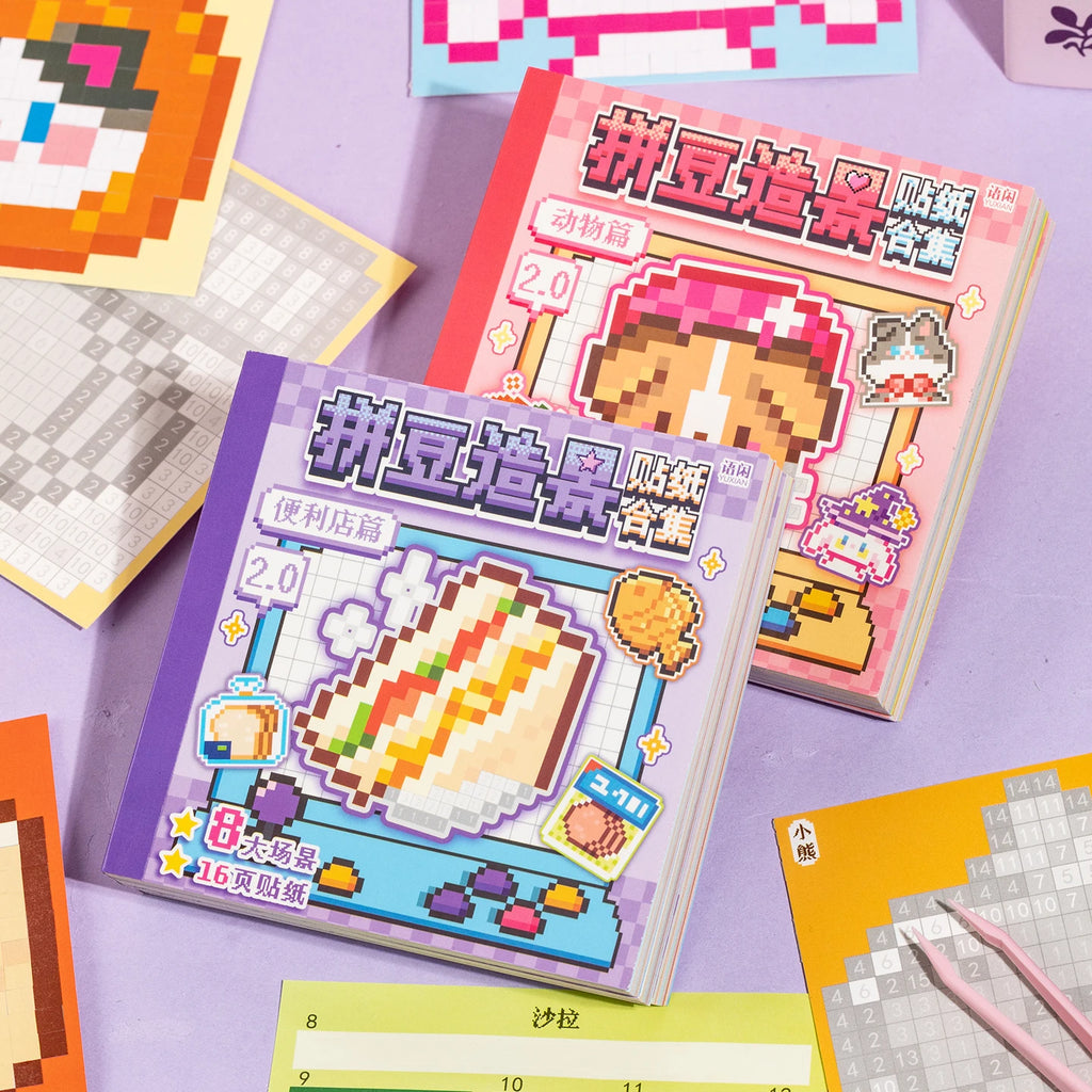 24Pcs Cute Pixel Food Milk Cake Theme Sticker Book Handmade DIY Diary Magazine Scrapbook Aesthetics Stationery Sticker Book Qme C