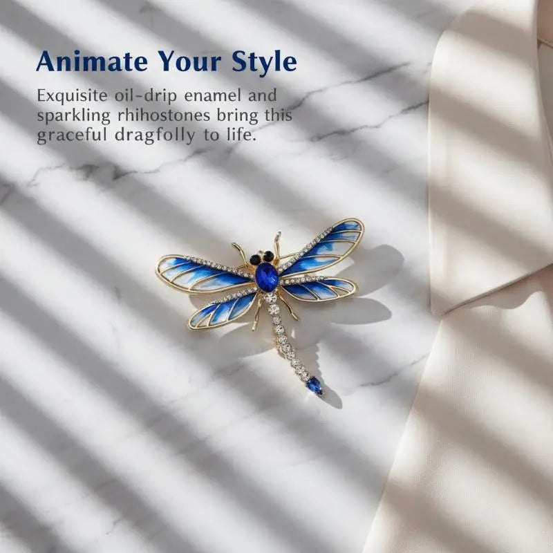 Fashion Alloy Enamel Dragonfly Brooch High-end Versatile Rhinestone Animal Brooch Women's Clothing Corsage Jewelry Accessory Qme