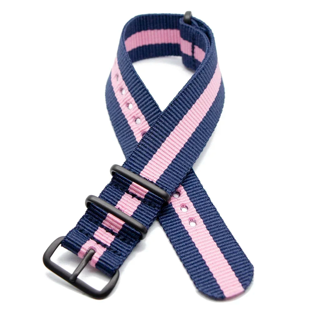 Sports Watch Band Nylon Strap Stainless Steel Black Frosted Buckle Adjustable 18MM 20MM 22MM 24MM Unisex Replacement Wristband Qme