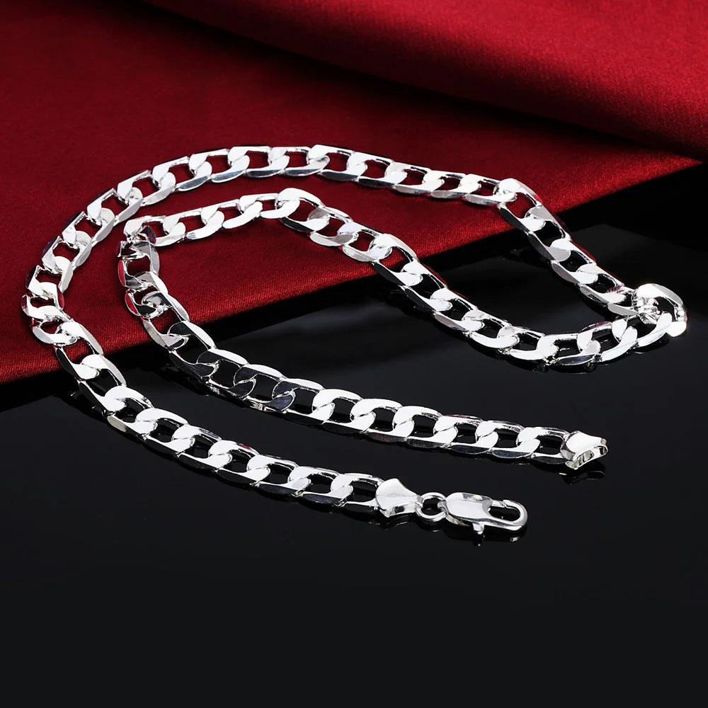 Hot sale 925 Sterling Silver 6MM Necklace Cuban link chain Jewelry classic 40-60cm For women men fashion Christmas gift Qme