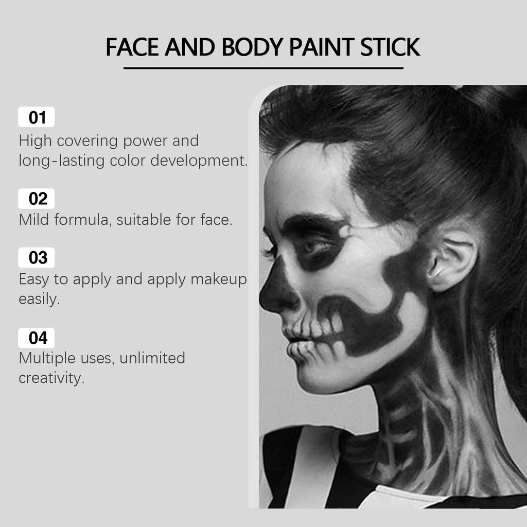 Body Paint Set Black White Red Face Painting Crayons Cosplay Clown Zombie Vampire Makeup Full Coverage Easy Remove Party Kit Qme
