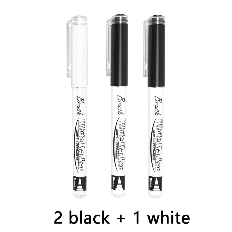 Acrylic Paint Markers - Permanent Black/White Acrylic Paint Pens for Fabric, Rocks, Paper, Wood, Canvas, Glass, DIY Qme 2 black - 1 white