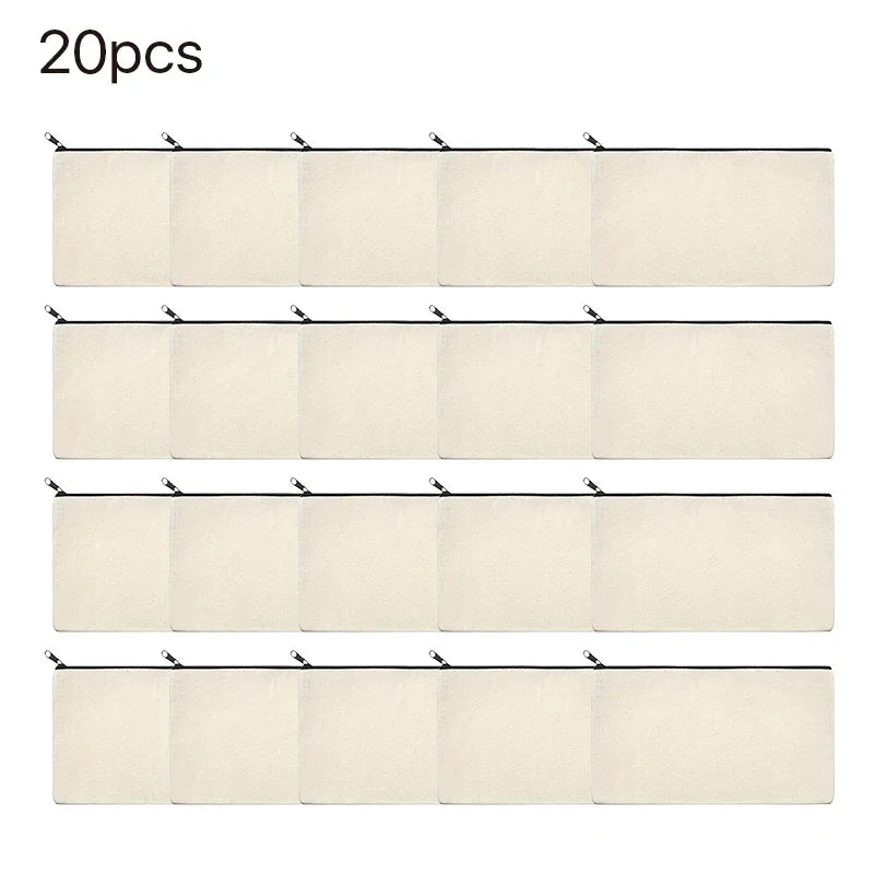 10/20/40/60PCS Canvas Zipper Bags Multifunctional Blank DIY Craft Pouches Pencil Bags Case Pouch For Home School Travel Qme 20 pcs