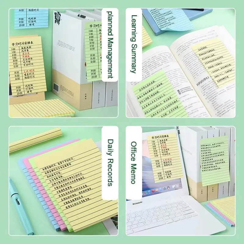 200sheets Line Sticky Notes 4 Colors Portable Student Note Marker Writing Sticky Notes Self-Adhesive Easy To Apply Notepad Qme