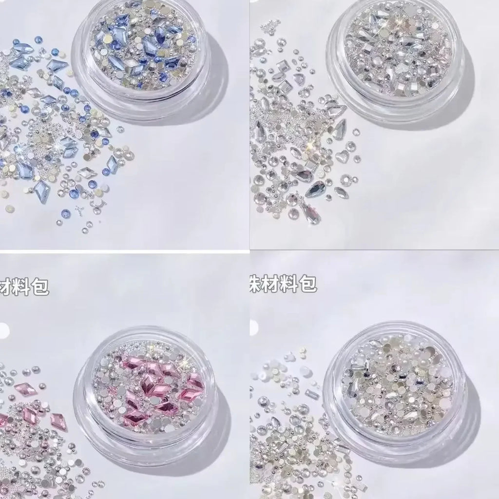 White Nail Art Rhinestone Multi Shape Crystal Flat Pink Round Bead Qme 4 PCS