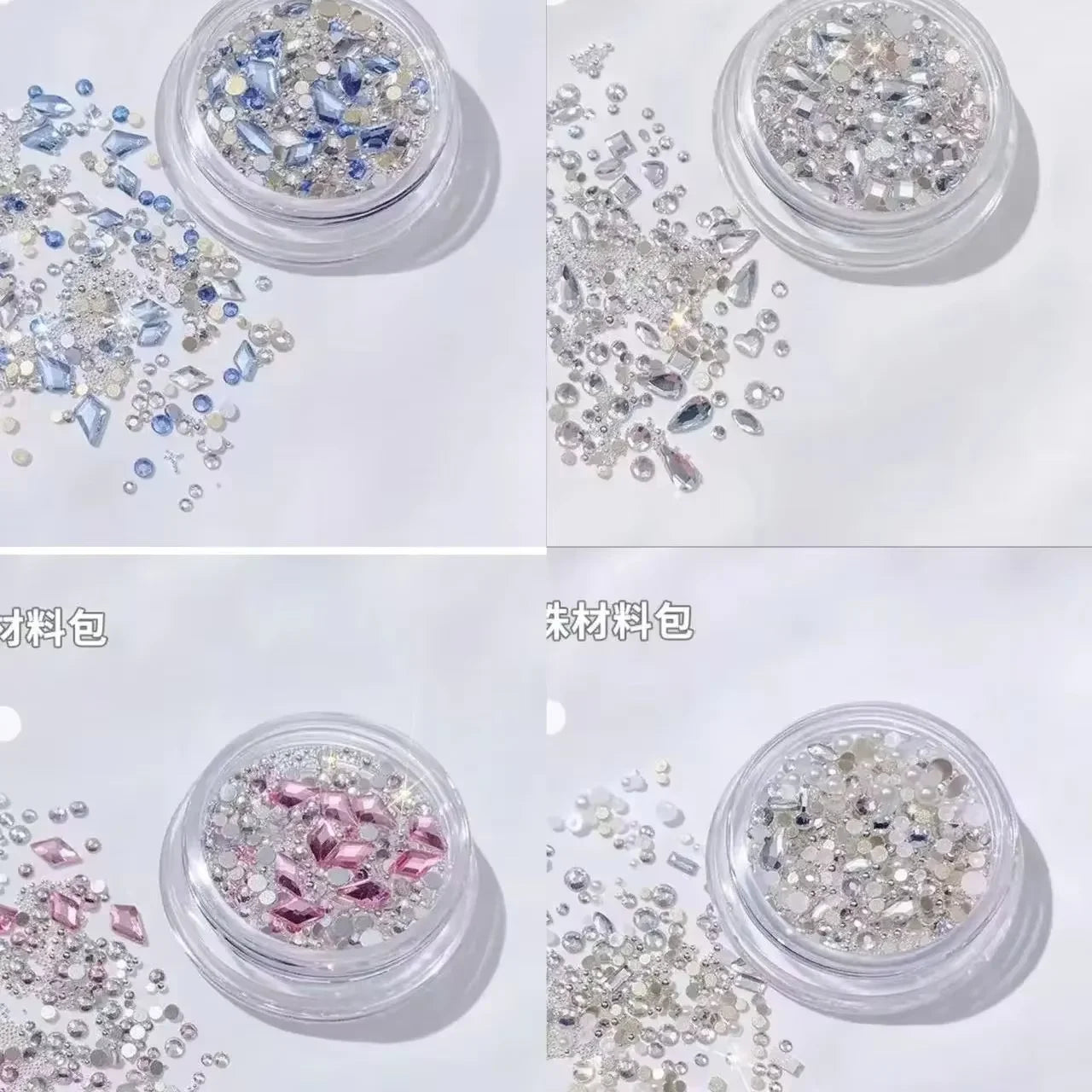 White Nail Art Rhinestone Multi Shape Crystal Flat Pink Round Bead Qme 4 PCS