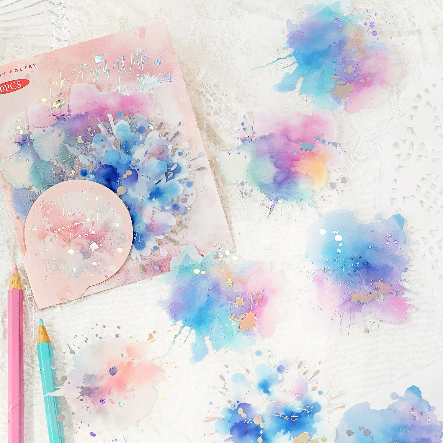 Watercolor spatter Sticker Pack Journaling School Accessories DIY Decorative Scrapbook Color Label Sticker Aesthetic Stationery Qme