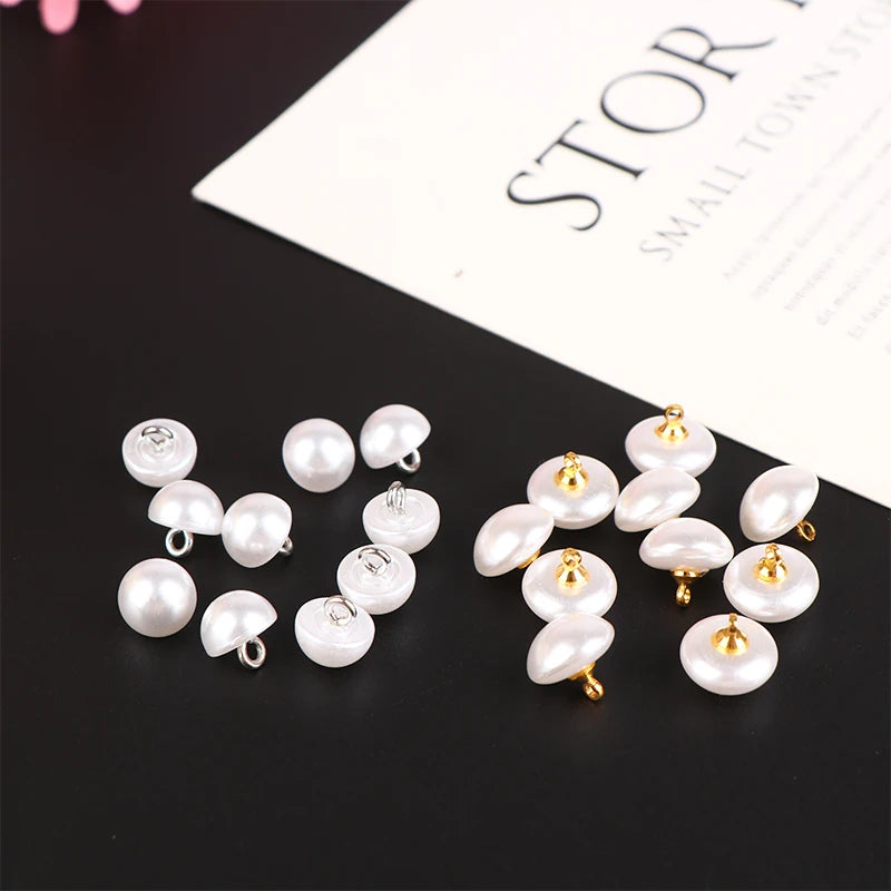 10Pcs 10mm/12mm Mushroom Faux Plastic Shirt Semicircle Pearl Buttons Shank Button For Clothing Decorative Mini Sewing DIY Qme