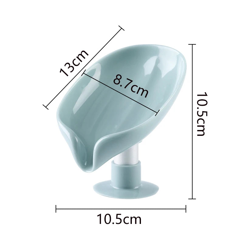 Leaf Design Drain Soap Box With Suction Cup Decorative Plastic Self Draining Bathroom Soap Tray Bathroom Organizers Storage Qme