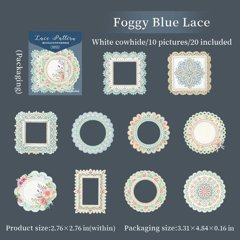 20 Sheets Lace Series Scrapbooking Decorative Stickers for DIY Photo Frame Collage Decoration Craft Supplies Qme 4