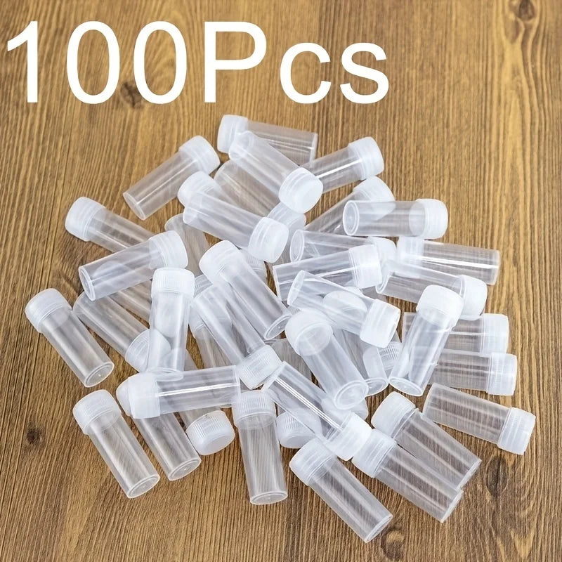 100pcs Value Pack 5ml Small Plastic Test Tube Bottles Pet Cap Medicine Pill Capsule Storage Containers Qme 100pcs