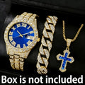 Hip-Hop Roman Numerals Diamond-Encrusted Ladies' Watch Fashion Large Dial Quartz Watch Set Qme Coffee