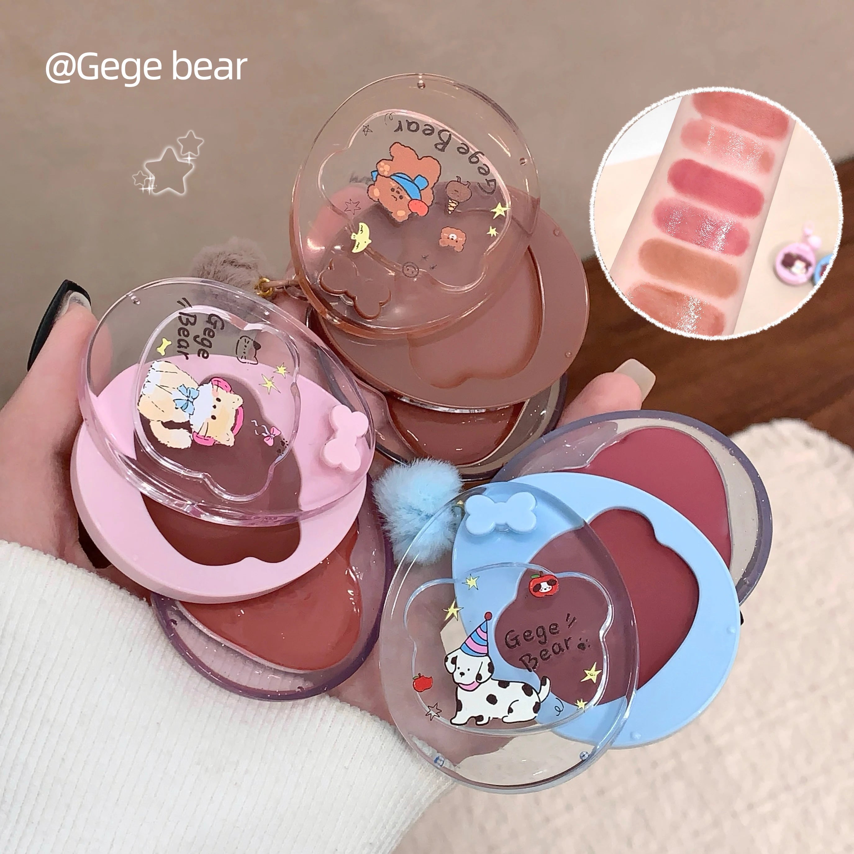 GEGE BEAR 3-in-1 Lip Mud Gloss Cream Blush Eyeshadow Velvet Matte Qme